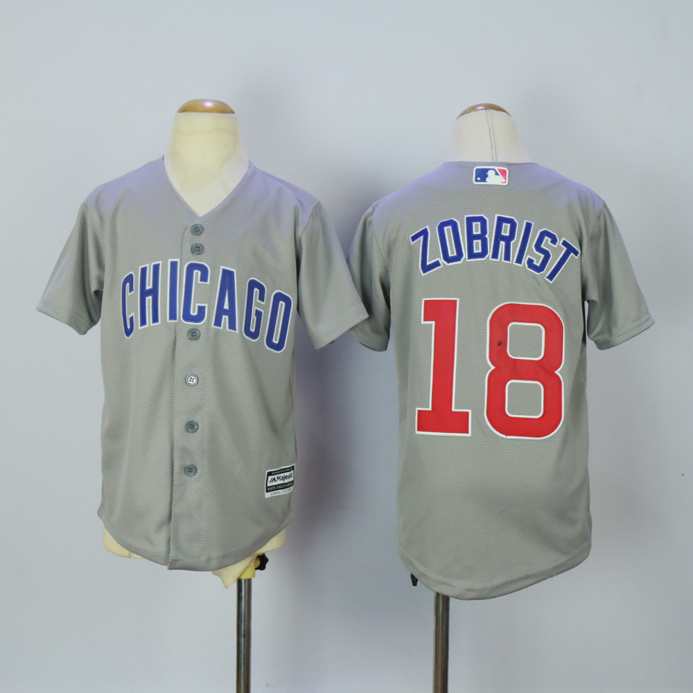 Youth Chicago Cubs #18 Zobrist Grey MLB Jerseys->youth mlb jersey->Youth Jersey